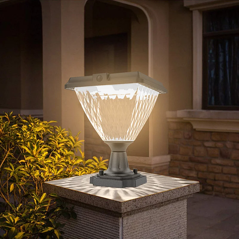 Diamond Solar Pillar Light Outdoor Waterproof Solar Post Light With 4-inch Mounting Base