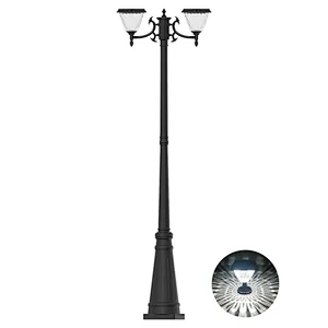 Solar Post Light With Two Head, Diamond Shape PC Shade Solar Post Light for Pathway Garden Park Square
