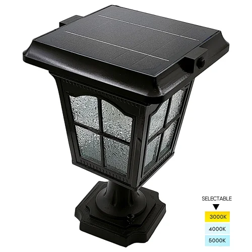 Retro Outdoor Solar Lamp Post Light With 3-Inch Aluminum Mount Base, 3CCT Solar Post Lights Outdoor Classic Die Cast Aluminum With Diamond Glass, Solar Pillar Light For Gate Column, Driveway