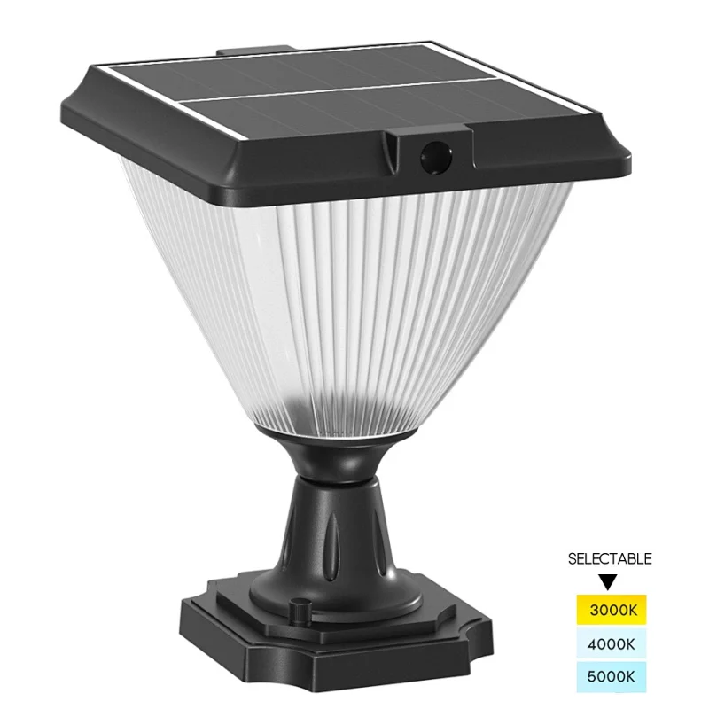 3CCT Tunable Solar Fence Pillar Light, 3000K 4000K 5000K Selectable 5W Outdoor Solar Pillar Light for Fence Garden Pathway