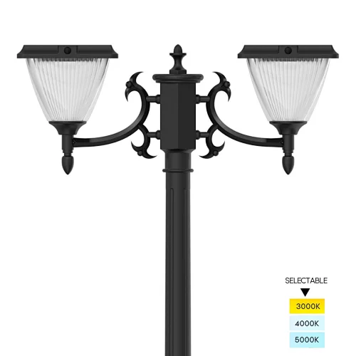 Double Head Solar Lamp Post, 3000K 4000K 5000K 3CCT Selectable Solar Post Light for Garden Park Square Pathway