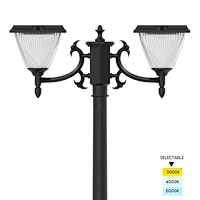 Double Head Solar Lamp Post, 3000K 4000K 5000K 3CCT Selectable Solar Post Light for Garden Park Square Pathway
