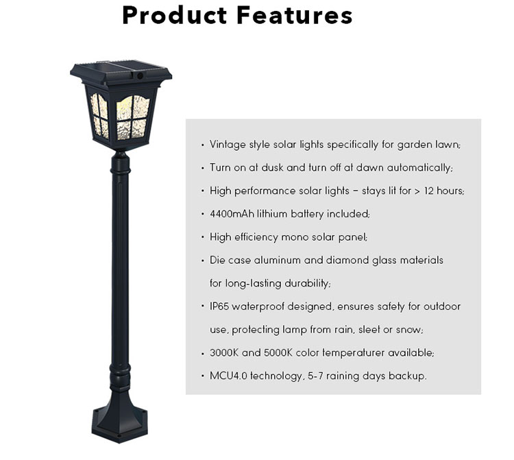 retro solar lawn light features