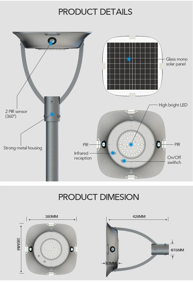 Seagull Solar Garden Light Product Detail and Dimension