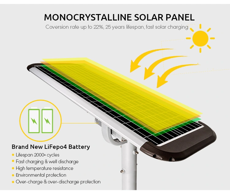 60w solar street light with mono solar panel and lifepo4 battery