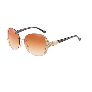 Trendy Womens Oversized Diamond Rhinestones Half Rim Frames Sunglasses