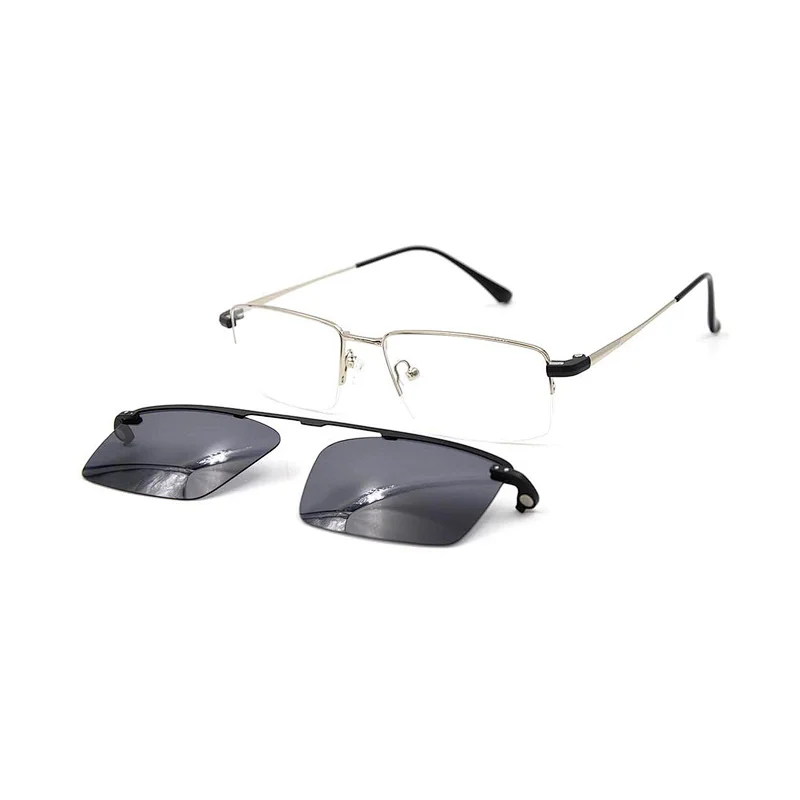 Gentlemen Style Polarized Clip On Glasses Metal Ultra Thin Sunglasses Outdoor Eyewear