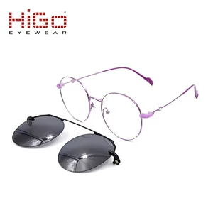 Women 2019 trends magnetic sunglasses polarized lens clip-on round shape metal eyewear