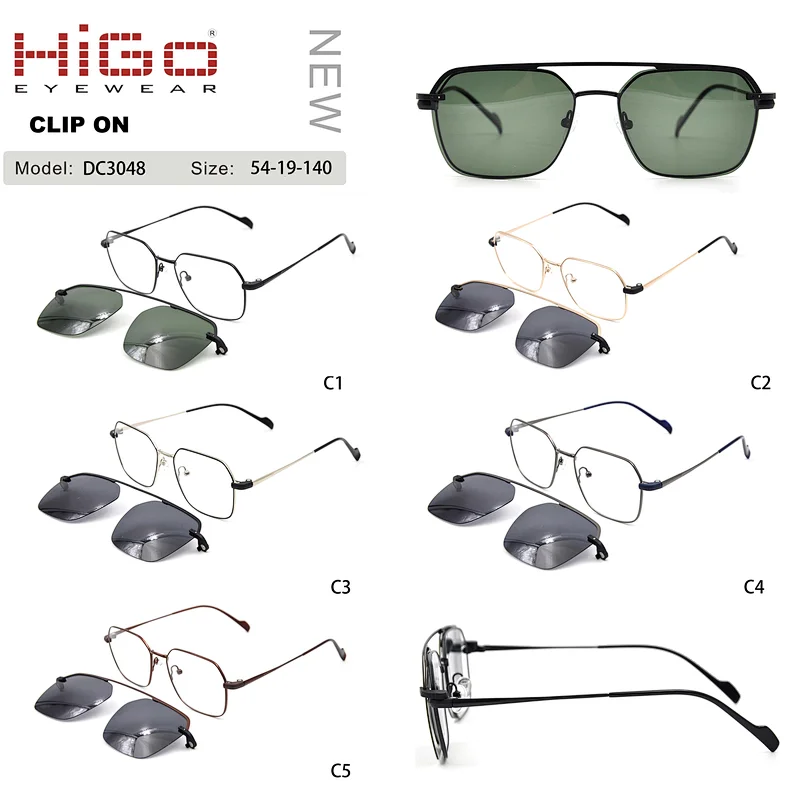 New Design Polarized Clip On Eyewear Metal Polygon Glass Frame Fashion Sunglasses