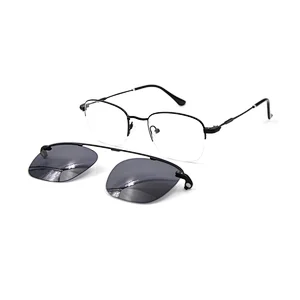 Summer Clip on Magnetic Sunglasses Polarized Lens Stock Glasses Metal Half Frame Eyeglass
