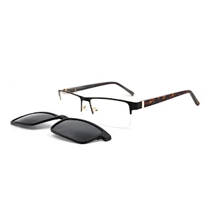 Custom OEM Mirrored Clip on Sunglasses Square Metal Frames Glasses Men Eyewear