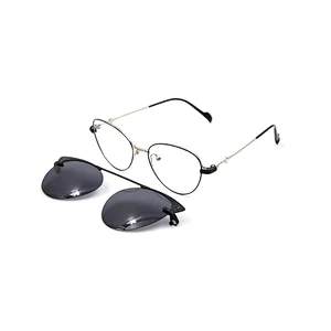 Italian Design Mirrored Clip On Sunglasses Metal Aviation Glass Frame Fashion Eyewear