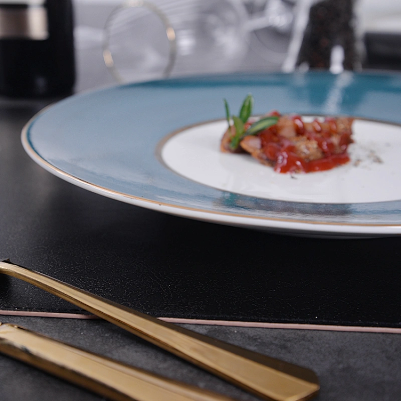 P&T Romantic and Classic Plates with Gold Rim,Charge Plate Colorful Plates for Restaurant Royal Buffet Sets
