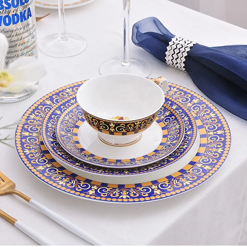 wholesale design elegant hotel restaurant color bone china dinnerware set