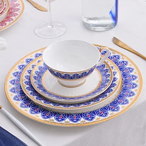 wholesale luxury restaurant color ceramic dinnerware china dinner sets with gold trim