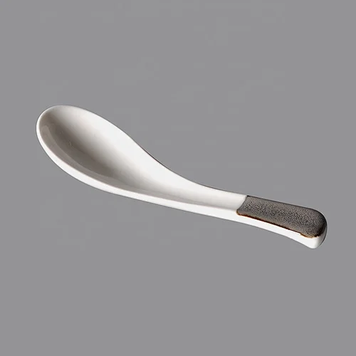 wholesale hotel restaurant small white and grey glazed porcelain ceramic soup spoon
