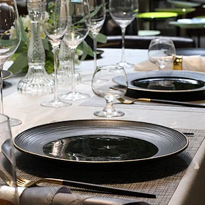 P&T Royal Black Hotel High Scale Deep Ceramic Dinner Plate for Weddings