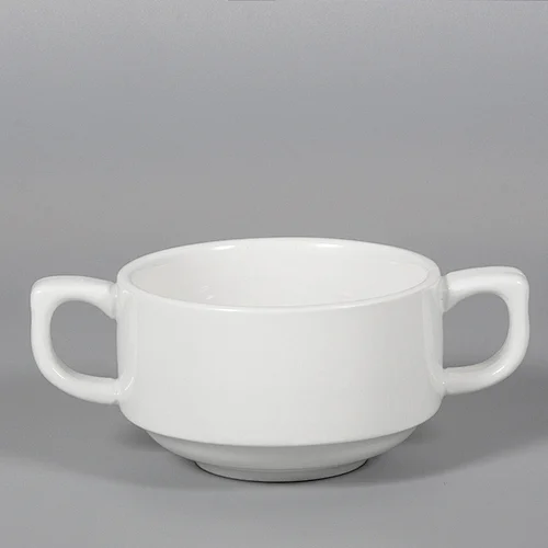manufacturer cheap hotel restaurant white ceramic soup cup with handles