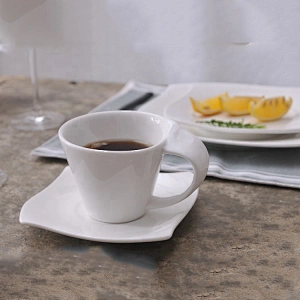 PITO Royal Ware White Ceramic Bone China Coffee Cups Mugs and Saucers