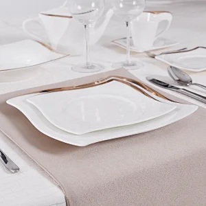 P&T Royal Ware Golden Rim Catering Plates Bone China Hotel Ware Square Dinner Plate For Restaurants