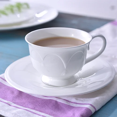 White Ceramic Coffee Cups and Saucer Bone China Tea Cups and Saucer