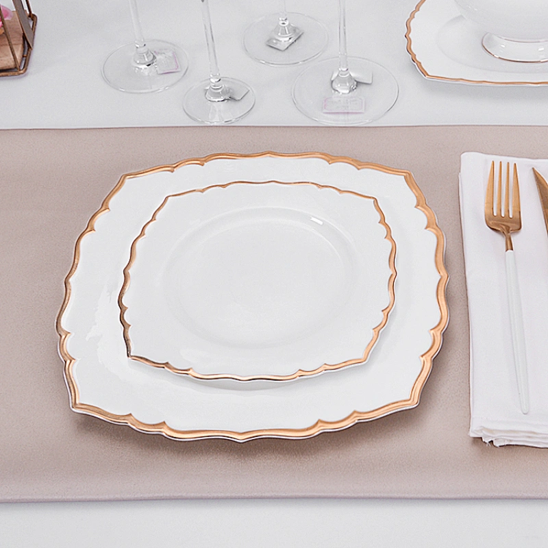 Hotel Restaurant Dinner Plate. Manufacturer Dish Plate Ceramic Luxury Bone China Gold Rim Steak Plate