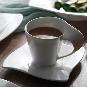 PITO Royal Ware White Ceramic Bone China Coffee Cups Mugs and Saucers