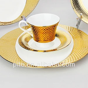 P&T porcelain factory Gold plated plates dishes high quality gold dishes plates