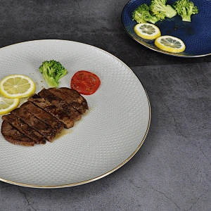 P&T Royal Ware Smooth Glaze Table Top Dinnerware Bone China Dinner Plate16 inch Plate with Gold Rim