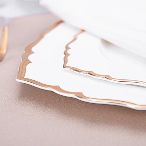 Hotel Restaurant Dinner Plate. Manufacturer Dish Plate Ceramic Luxury Bone China Gold Rim Steak Plate