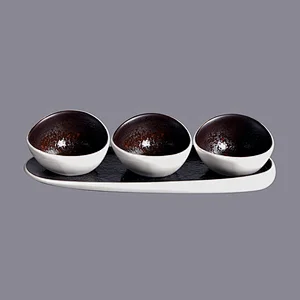 wholesale rust glazed ceramic porcelain 3 serving bowls sets with tray plate