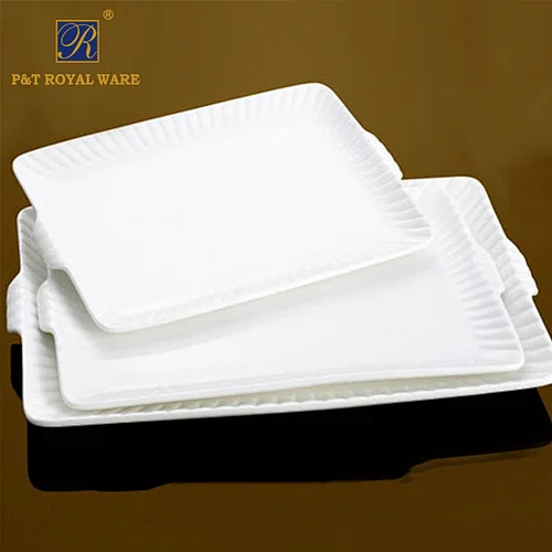 P&T Porcelain Royal Ware Porcelain Rectangular Stripe Plate Square 10\12\14\16 inch Meat Plates
