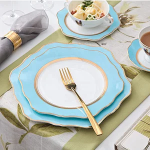 2020 new bone china gold rim wedding charger plates sets dinnerware