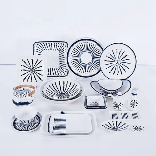 P&T royal ware custom new design white blue restaurant japanese style porcelain tableware