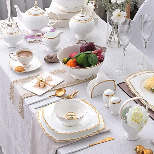 luxury european style high-grade gold rim bone china tableware sets dinnerware
