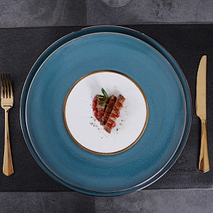 P&T Romantic and Classic Plates with Gold Rim,Charge Plate Colorful Plates for Restaurant Royal Buffet Sets