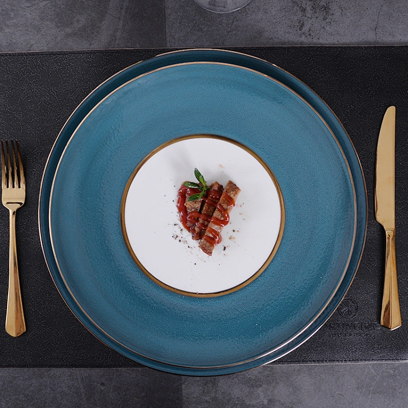 P&T Romantic and Classic Plates with Gold Rim,Charge Plate Colorful Plates for Restaurant Royal Buffet Sets