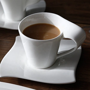 PITO Royal Ware White Ceramic Bone China Coffee Cups Mugs and Saucers