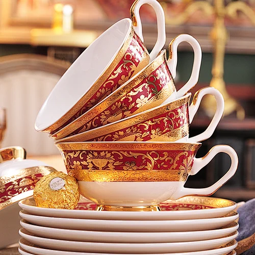 P&T Royal gold rim bone china Coffee Cup tea cup for hotel and restaurant gold dishes plates