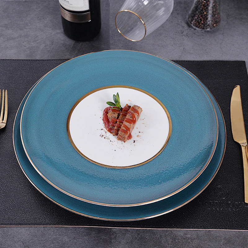 P&T Romantic and Classic Plates with Gold Rim,Charge Plate Colorful Plates for Restaurant Royal Buffet Sets