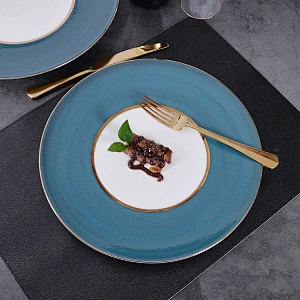P&T Romantic and Classic Plates with Gold Rim,Charge Plate Colorful Plates for Restaurant Royal Buffet Sets