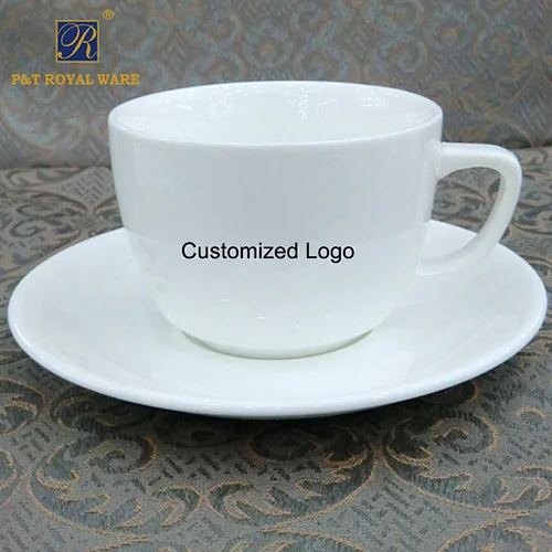 PITO White Bone China Ceramic Coffee Cup and Saucer with Logo