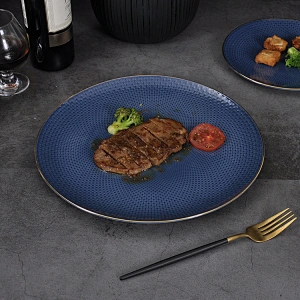 P&T Royal Ware Smooth Glaze Table Top Dinnerware Bone China Dinner Plate16 inch Plate with Gold Rim