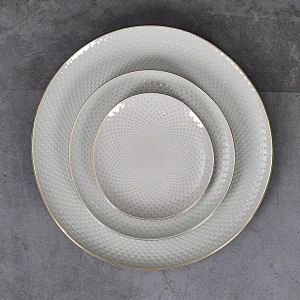 P&T Royal Ware Smooth Glaze Table Top Dinnerware Bone China Dinner Plate16 inch Plate with Gold Rim