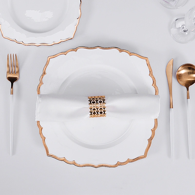 Hotel Restaurant Dinner Plate. Manufacturer Dish Plate Ceramic Luxury Bone China Gold Rim Steak Plate