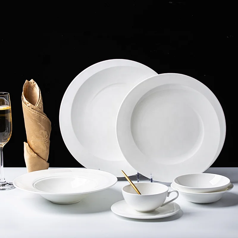 wholesale 9.5 inch dishes custom bone china tableware restaurant buffet pasta soup plates white porcelain plate