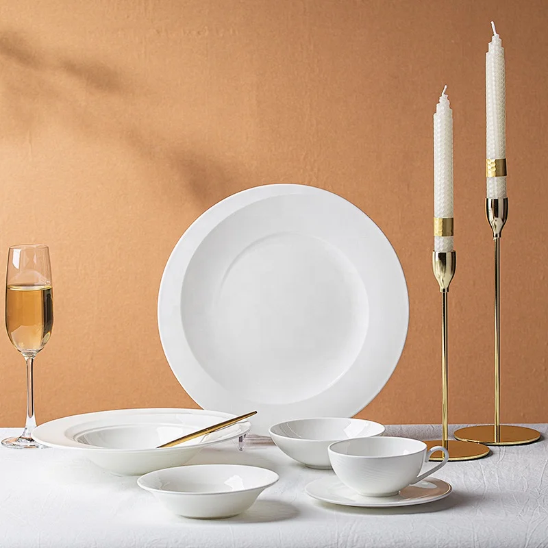 wholesale 9.5 inch dishes custom bone china tableware restaurant buffet pasta soup plates white porcelain plate