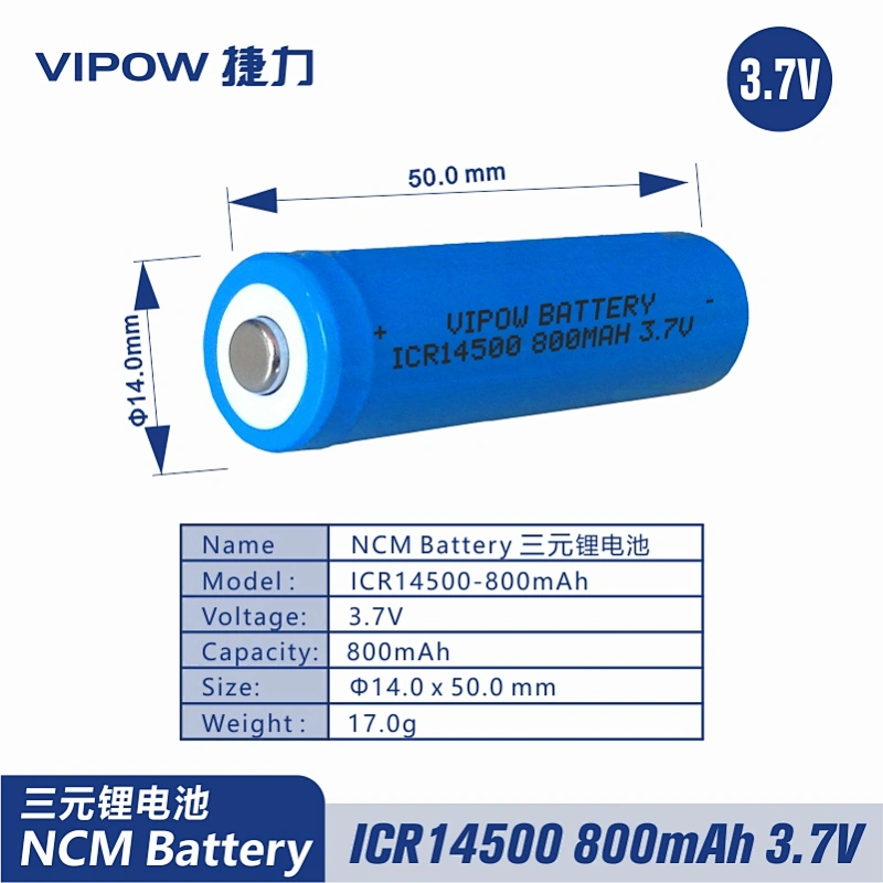 Lithium Battery ICR14500 800mAh 3.7V Tip Top