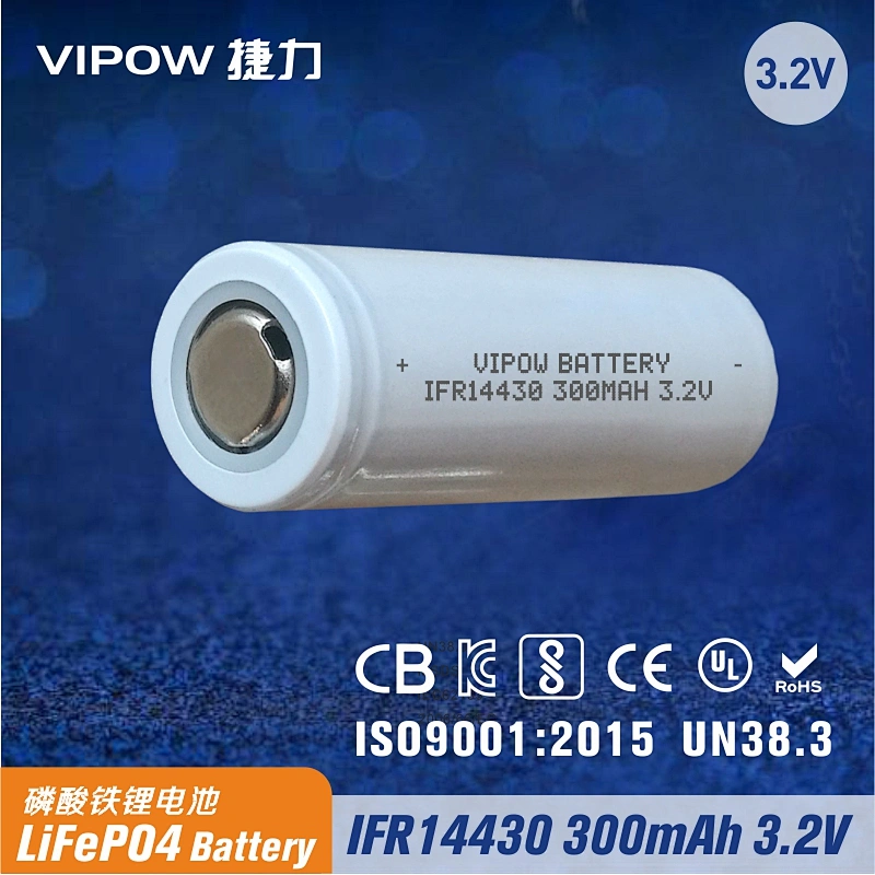 LiFePO4 Battery IFR14430 300mAh 3.2V Flat top