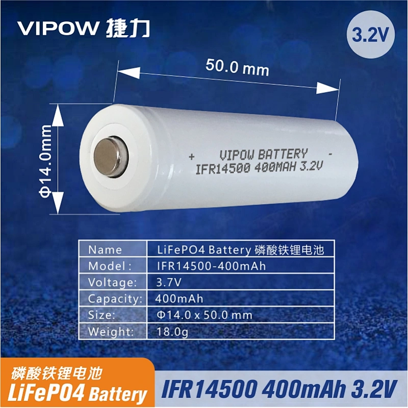LiFePO4 Battery IFR14500 400mAh 3.2V Tip Top